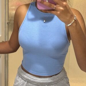 Light Blue Sleeveless Ribbed Top